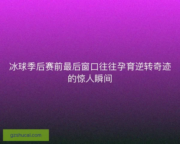 冰球季后赛前最后窗口往往孕育逆转奇迹的惊人瞬间
