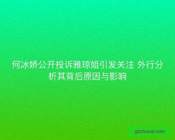 何冰娇公开投诉雅琼姐引发关注 外行分析其背后原因与影响